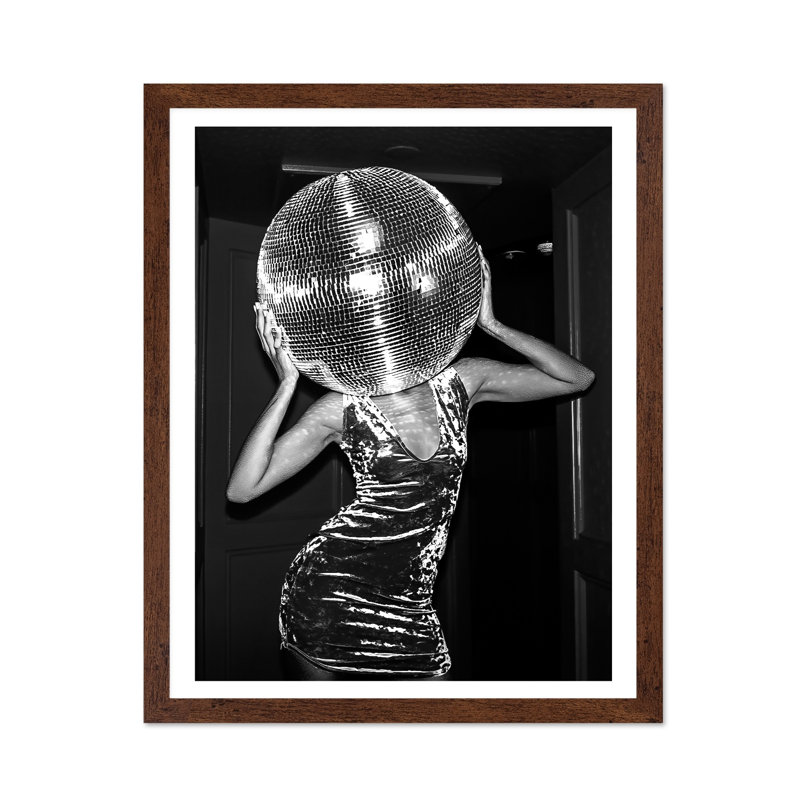 Tête de boule disco No1, Affiche, H 12 po x l 16 po, Encadrement brun