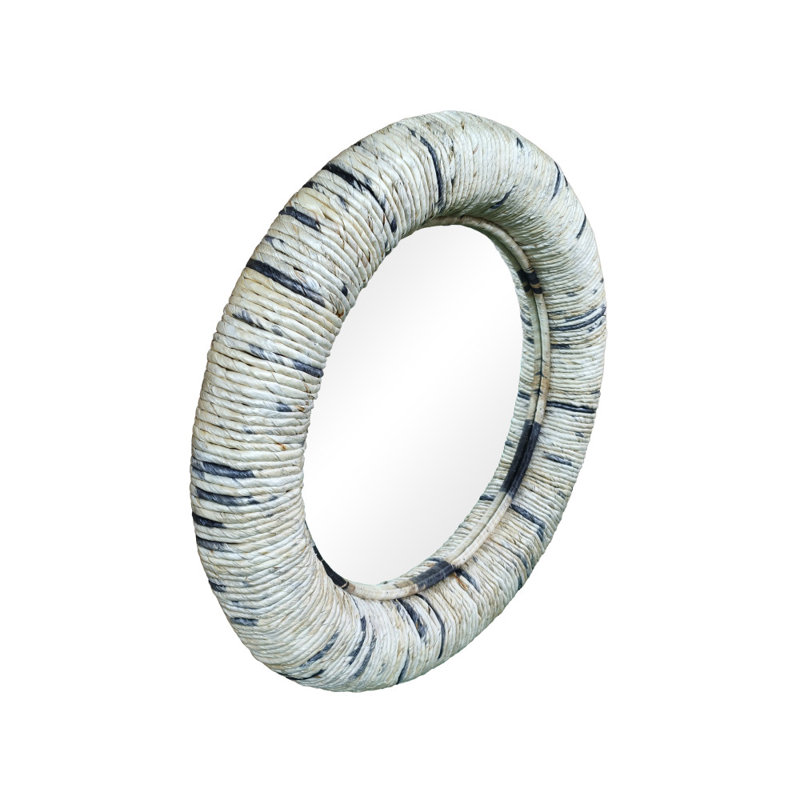 Gray Teak Wood Wall Mirror with Coiled Frame