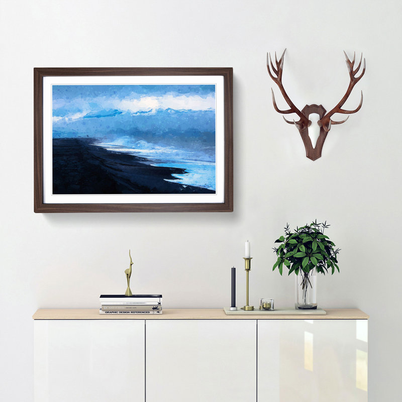 Mountain Beach in Abstract - Picture Frame Painting Print, Walnut Framed, 27cm H x 36cm W x 2cm D