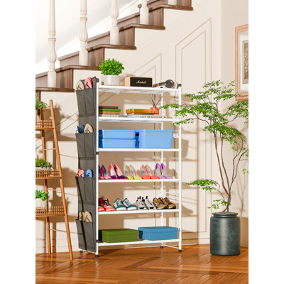 Range-chaussures à 6 niveaux, 24 paires, range-chaussures en métal pour garde-robe, blanc