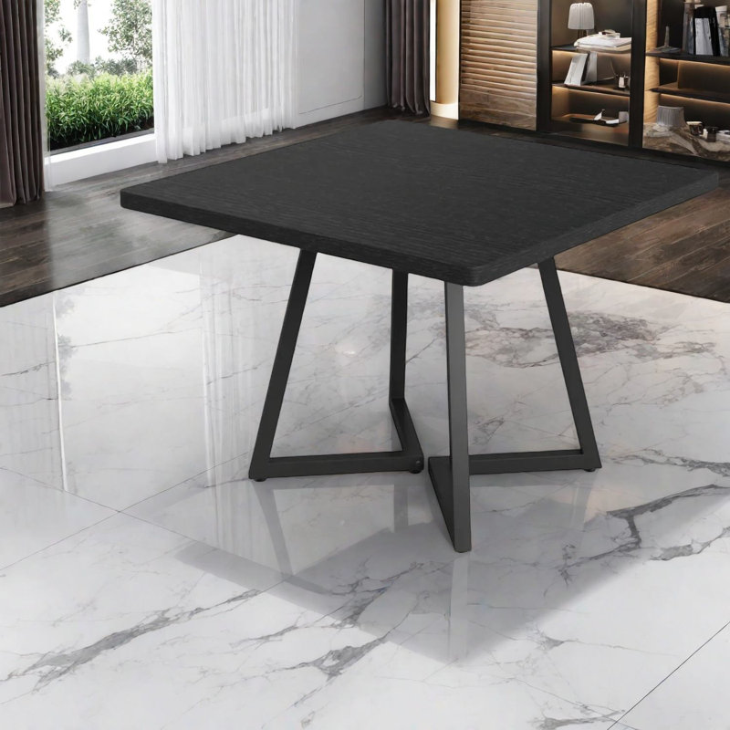Modern Compact Dining Table, Mdf And Steel, Rustic Style For Kitchen