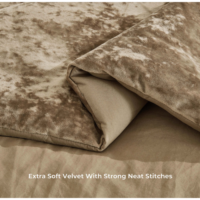 Tan Velvet Queen Reversible Comforter Set with Shams
