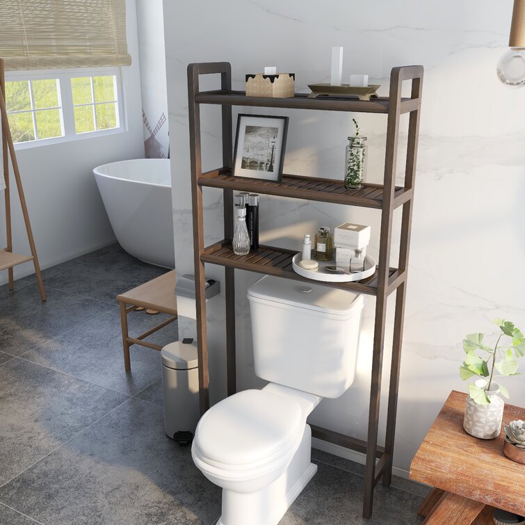 Solid Wood Over The Toilet Storage Freestanding Piece Features Six