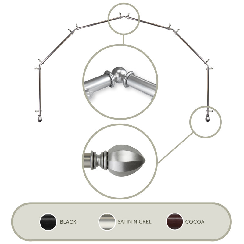 Tringle à rideaux simple à 6 côtés Judi, Nickel satiné, 18 à 28 po (de chaque côté)