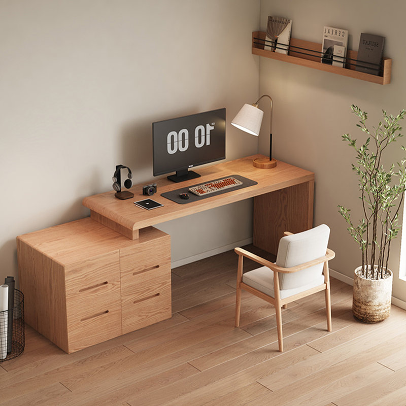 Bureau rectangulaire en bois massif avec 6 tiroirs Burlywood, Retour à gauche, H 29,53 po x l 86,61 po x P 23,62 po