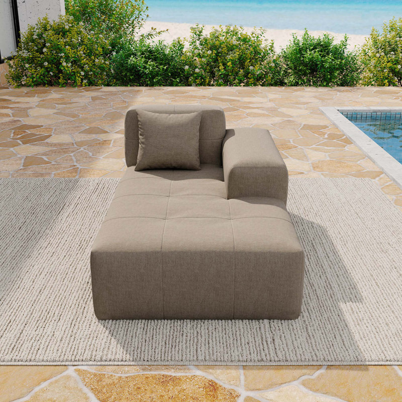 Patio Left-Arm Chaise Lounge Sofa – Single Modular Outdoor Sectional with Water-Resistant Cushions, LIGHT CAMEL