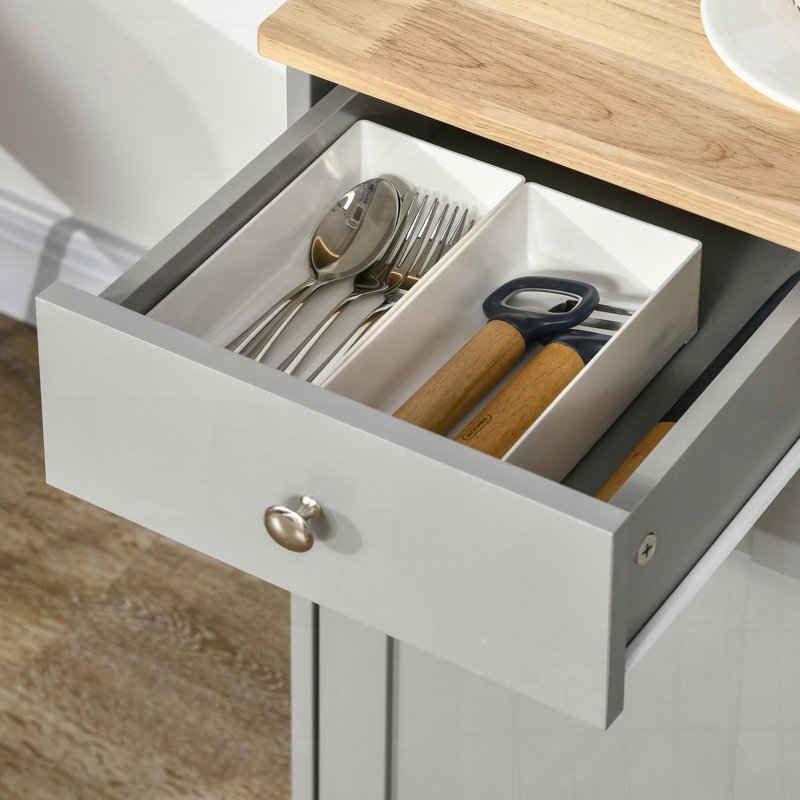 Buffet avec tiroirs, plateau en bois d'hévéa et tablettes réglables