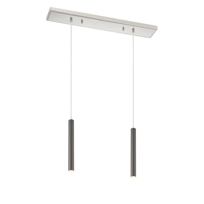 Luminaire suspendu cylindrique à DEL 2 lumières pour îlot de cuisine Bowning, Nickel brossé, Nickel brossé