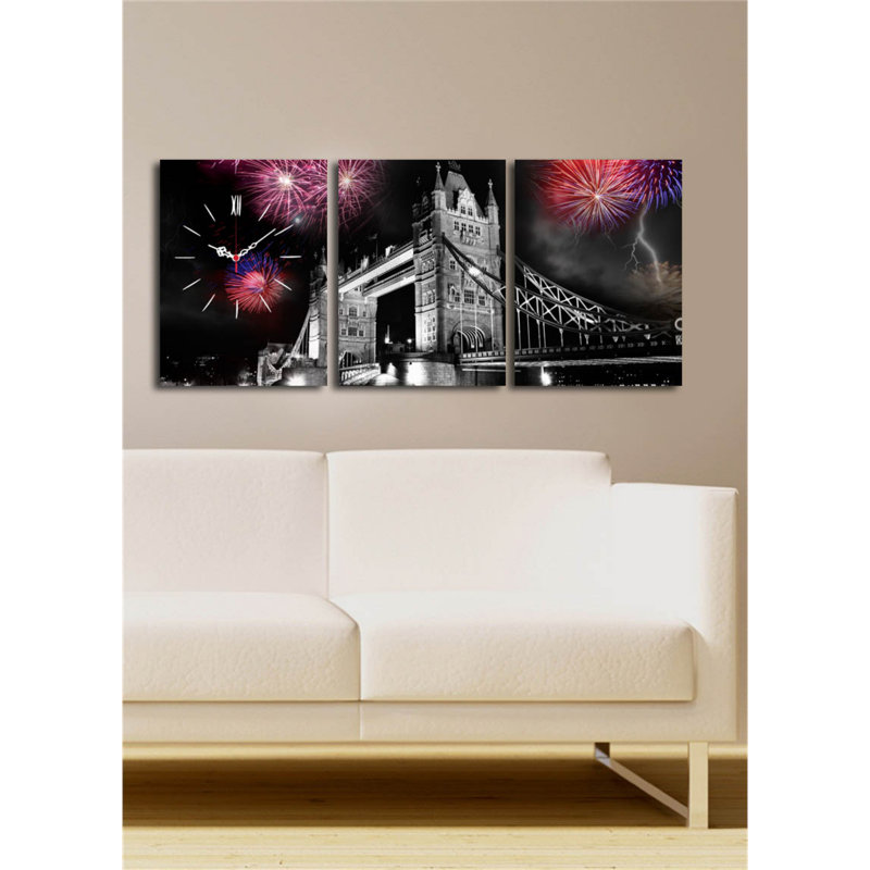 Elegant 3-Piece Decorative Canvas Wall Clock Set, Suede Canvas, Total Size: 37.8 x 15.7 inches | Sturdy 100% Wooden Frame, Thickness: 1.2 inches | Perfect for Home Decor & Modern Interiors, Unique Design