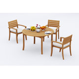 3 Seats 4 Pcs Grade-A Teak Wood Dining Set: 52" Round Table And 3 Travota Stacking Arm Chairs #11TV1103
