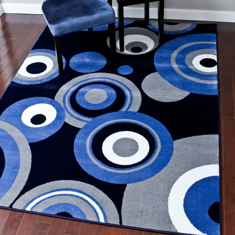 Bleu géométrique/Tapis décoratif gris, Rectangle 3 pi 9 po x 5 pi 3 po