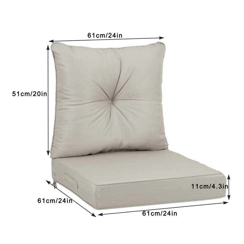 Premium Outdoor Deep Seat Cushions Set of 2 - Waterproof Patio Chair Replacement Pads with Sewn Circle Tack Design, Beige