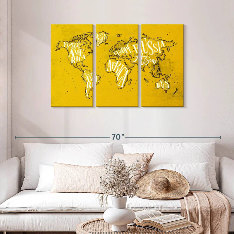 Carte du monde jaune Aliaz, H 28 po x l 45 po