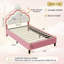 UK Single & Double Upholstered Princess Bed With LED Crown Headboard, Pink & White Velvet-199385842