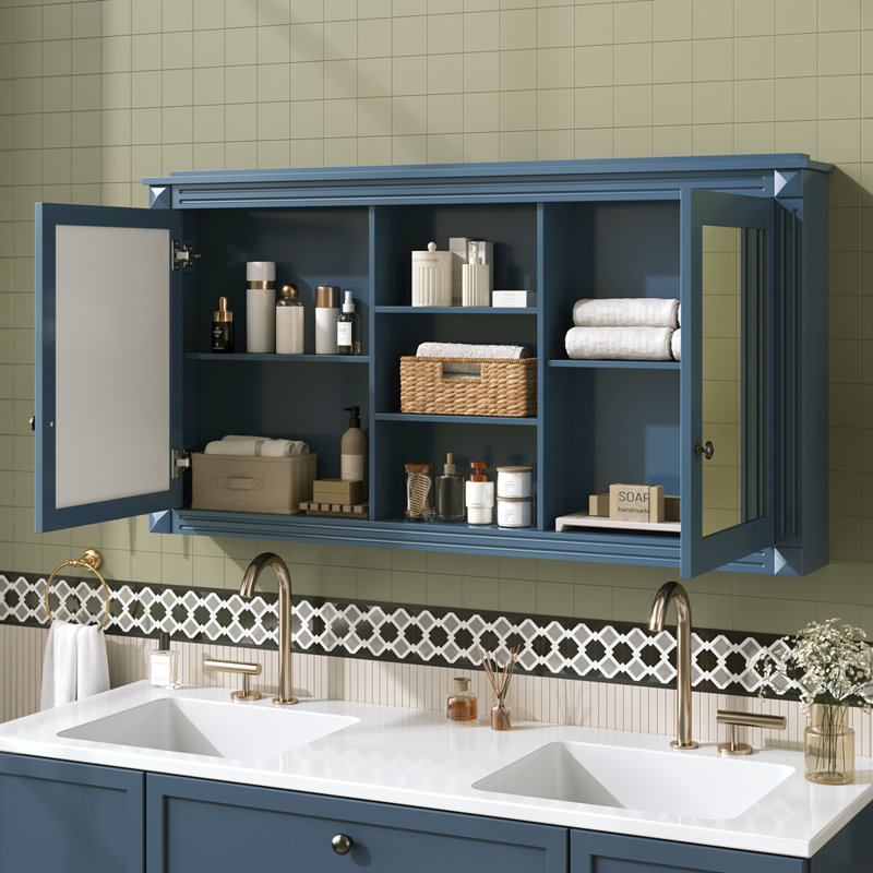 Armoire à miroir 55 "2 en 1 avec tablettes réglables 55", Bleu
