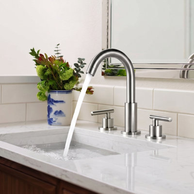Solid Brass Two Handle Widespread Bathroom Sink Faucet With Drain Assembly