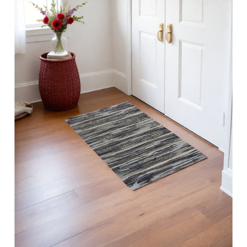 Tapis gris à motif abstrait brossé, Rectangle 3 pi 3 po x 4 pi 11 po