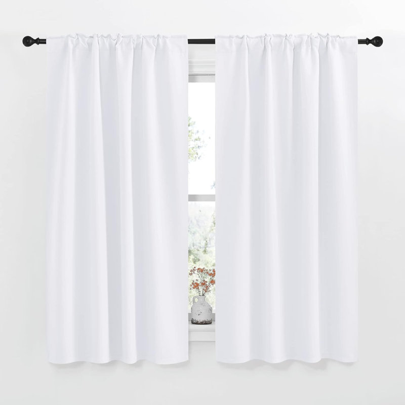 Blackout Curtain Light & Noise Reducing Room Darkening Drapes for Bedroom/Living Room/Kitchen, 2 Pieces, 42" W x 63" L, White