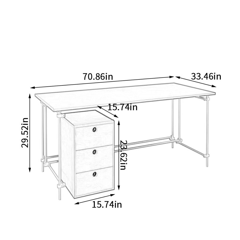 Bureau d'ordinateur à trois tiroirs Durable, Beige, H 29,52 po x l 70,86 po x P 33,46 po