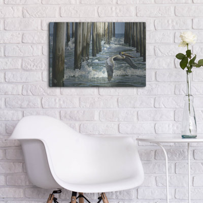 «Fishing Pier Pelican» par Mark Mueller, art animalier sur métal