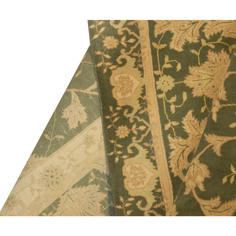 Tapis vert olive de haute qualité noué à la main