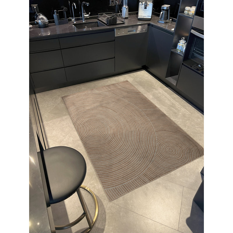 Tapis décoratif moderne à motif géométrique beige, Rectangle 5 pi 1,02 po x 7 pi 6,55 po