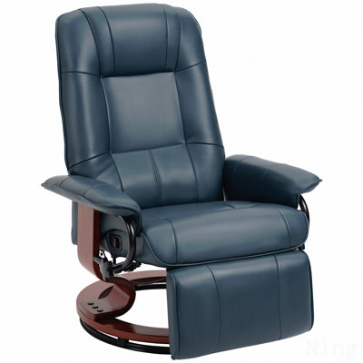 Faux Leather Manual Swivel Recliner With Wood Base