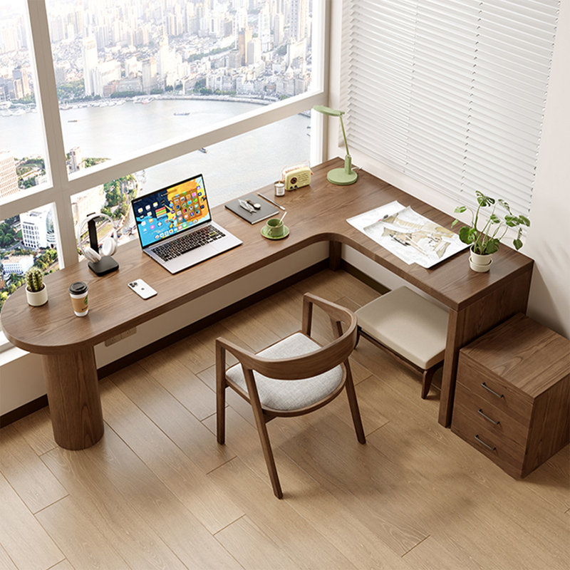 Bureau d'angle en bois massif en forme de L, 29.53" H x 86.61" L x 55.12" W