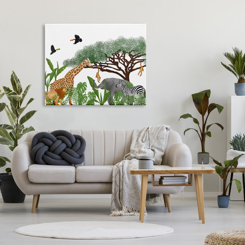 «Au-621», toile «Jungle Wildlife Animals Scene on Canvas» par Ale Saiz Studio, impression, H 36 po x l 48 po x P 1,5 po
