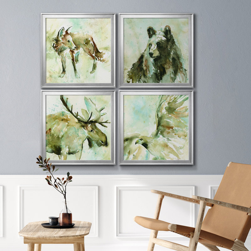 On Second Thought - Ensemble de 4 reproductions d'art sur toiles, H 22,5 po x l 90 po x P 1,5 po, Toile avec cadre argenté