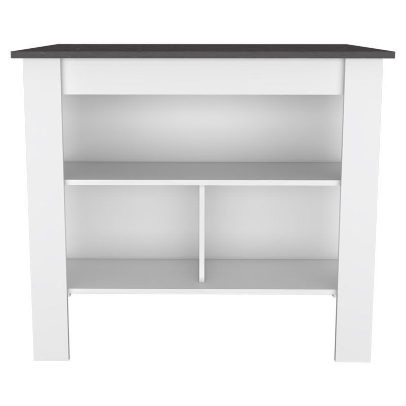Îlot de cuisine, quatre pieds, trois tablettes, Blanc / Brun