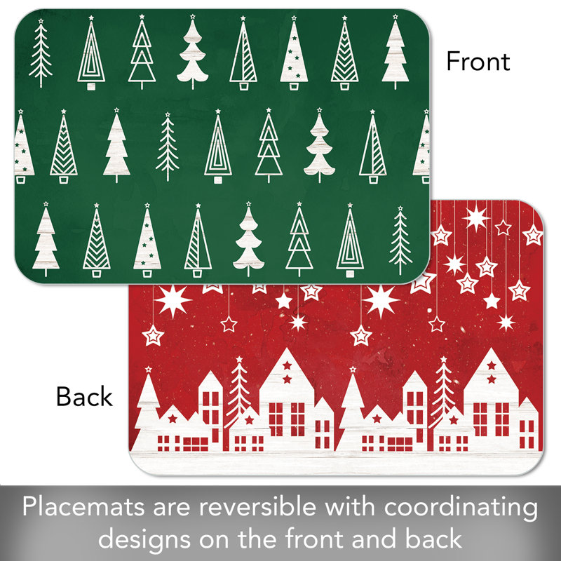 Scandinavian Christmas Reversible Plastic Placemats Set of 4