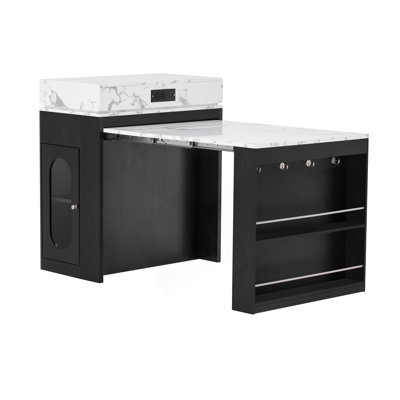 Extendable Dining Table With Folding Tabletop, Bar Table With Drawers And Power Outlet, Kitchen Island With Wheels And Hooks, Sideboard