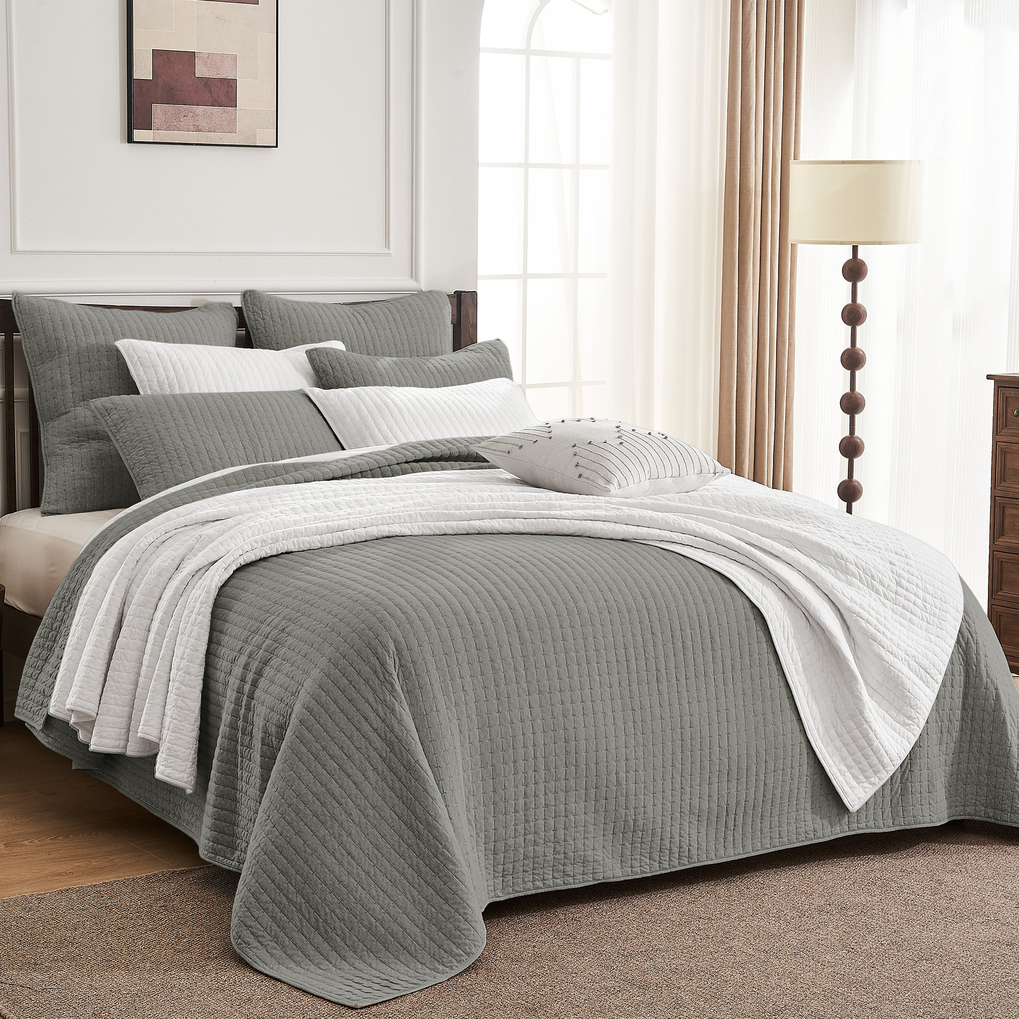 Wonderful Textile Wonderful 100% Cotton Quilt Set "& Reviews" | Wayfair - Gray Melange