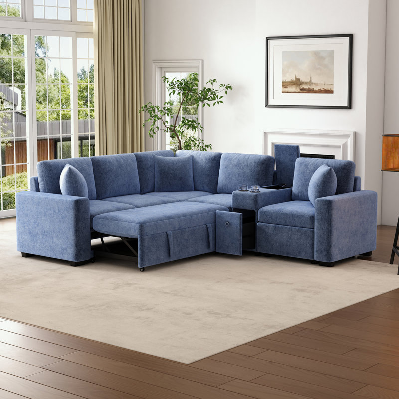 Canapé d'angle modulaire avec porte-gobelet, Bleu