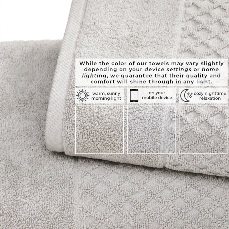 Ultra-Soft & Absorbent 100% Cotton Towel Set, Light Gray Diamond, 6 Piece Set (Bath Towel + Hand Towel + Washcloth)