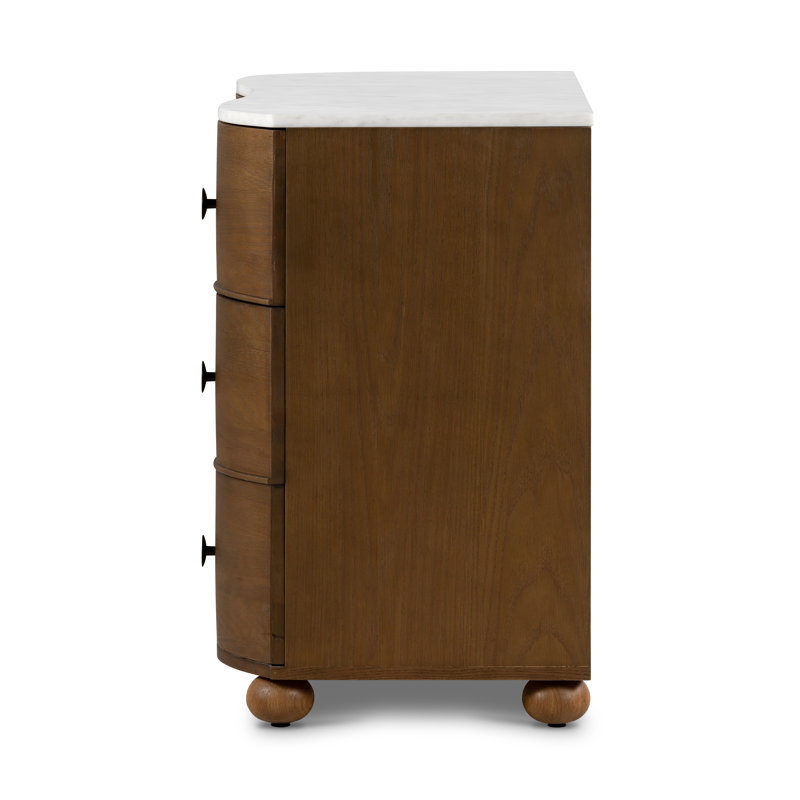 Tiago 3 - Drawer Dresser, Toasted Oak/Polished White Marble