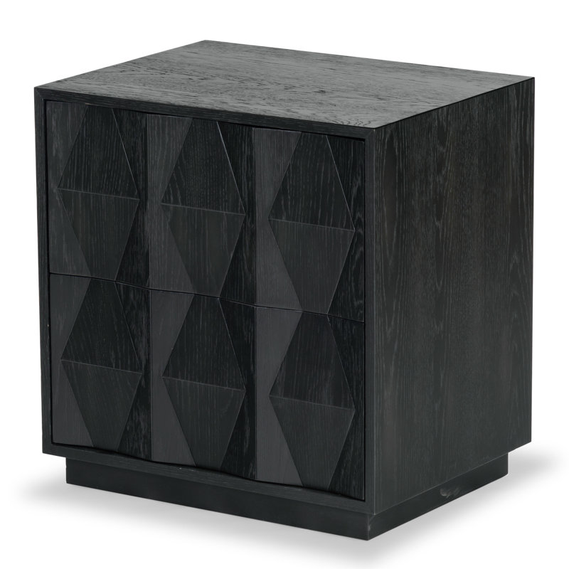 Riabelle Wood 2 Drawer Nightstand, Black
