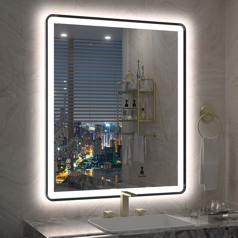 Aevar UL Certified Front & Back Lighted Anti-Fog Tempered Glass Framed Bathroom/Vanity Mirror with 3-Year Warranty, 36" x 30"