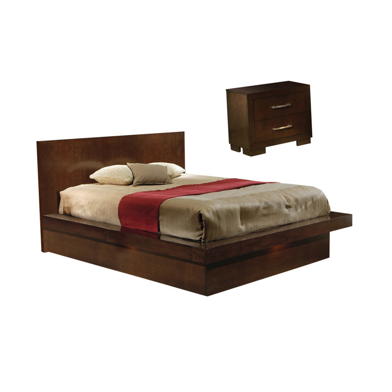 Ensemble de chambre à coucher 2 pièces avec table de chevet Kelemen, Très grand, Cappuccino