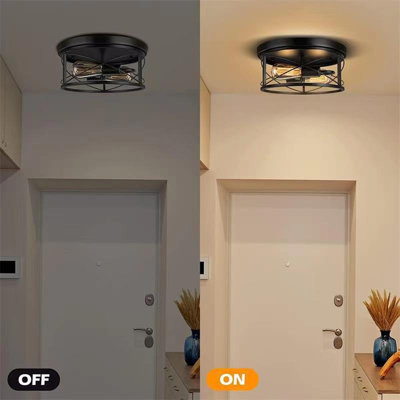 Plafonnier moderne noir, plafonnier encastré de 25 cm de diamètre, base G45, sans ampoule incluse, pour le salon, la chambre à coucher ou le couloir