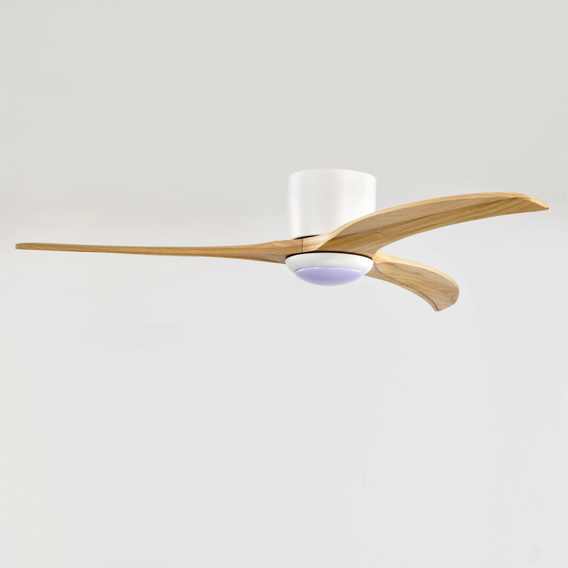 Ventilateur de plafond de 52 po en bois massif avec lumière avec télécommande, moteur réversible silencieux, 6 vitesses, pour salon de patio, chambre à coucher, intérieur (blanc mat + naturel)
