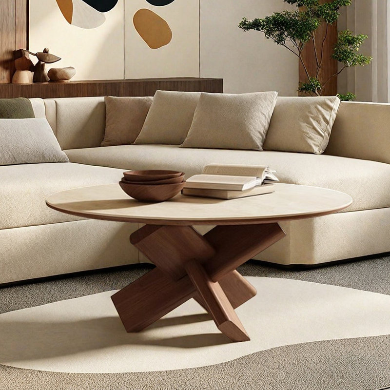 Table basse au design créatif rétro, Gris beige, H 15,35 po x L 31,49 po x l 31,49 po