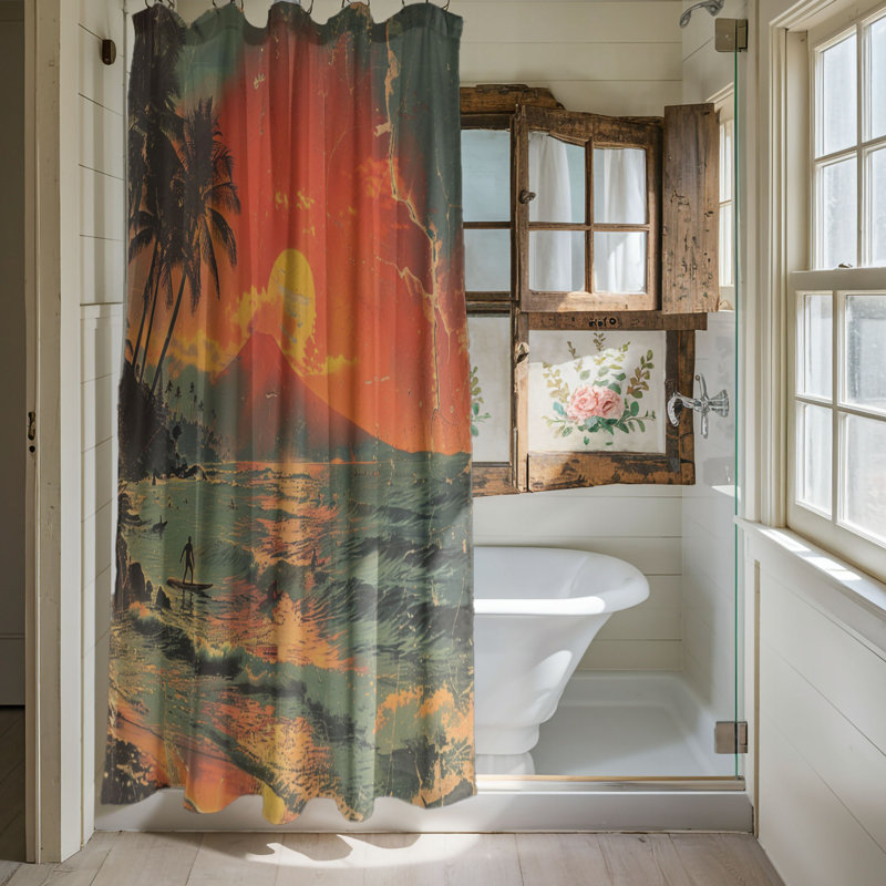 Rideau de douche standard 1 pièce Retro Dusk Views, H 74 po x l 71 po