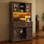 Marlborough 72'' W Farmhouse Bar Cabinet with LED lights and Sliding Barn Doors,Oak-1923117771
