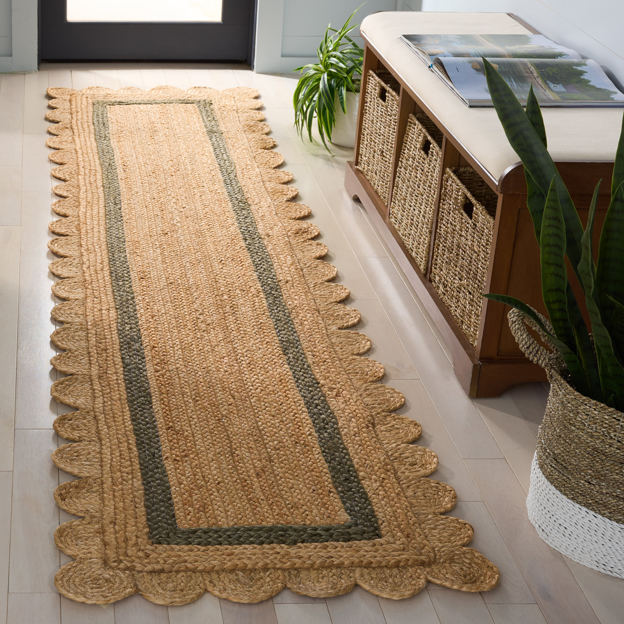 Natural Fiber 896 Hand Woven Jute Pile Geometric Rug, Runner 2'3" x 9'