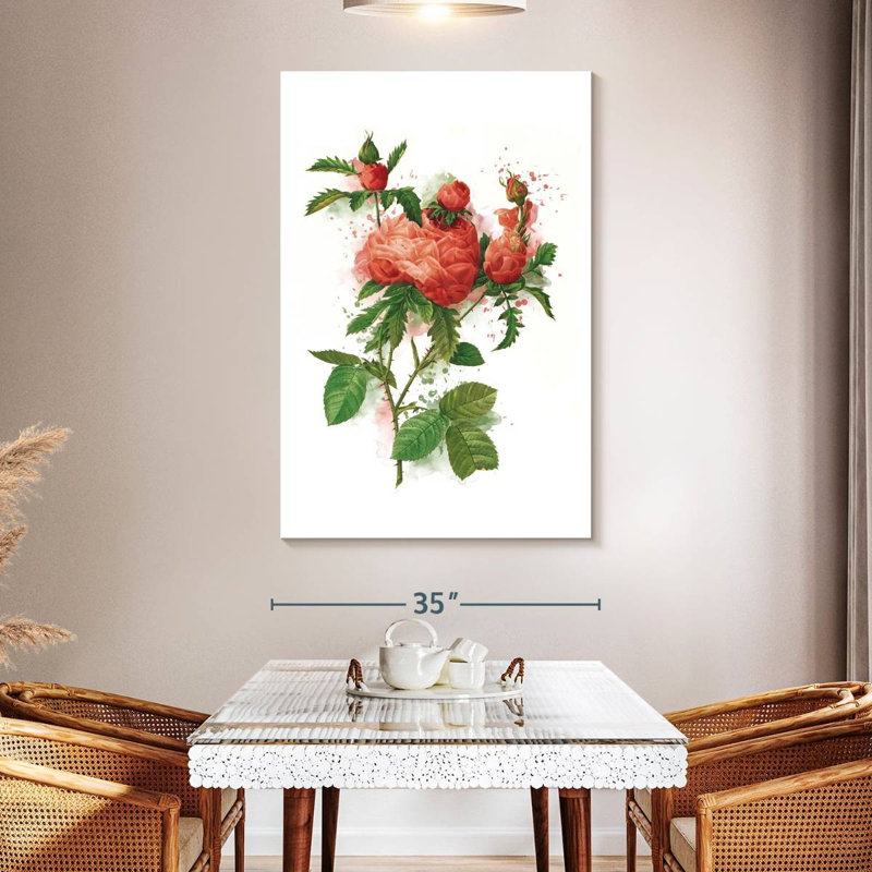 Red Rose Branch Splash, 51" H x 34" W