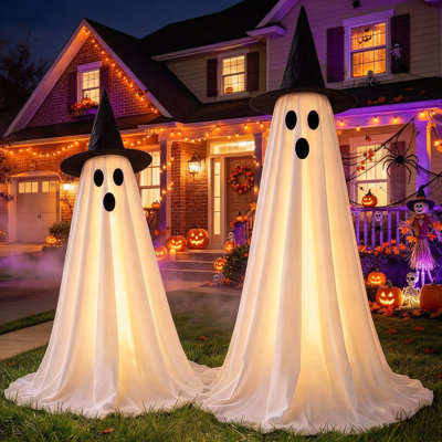 Ensemble de 2 guirlandes de lumières fantômes de 59 pouces avec chapeaux de sorcière, décoration d'intérieur et d'extérieur pour porche, jardin, pelouse et jardin