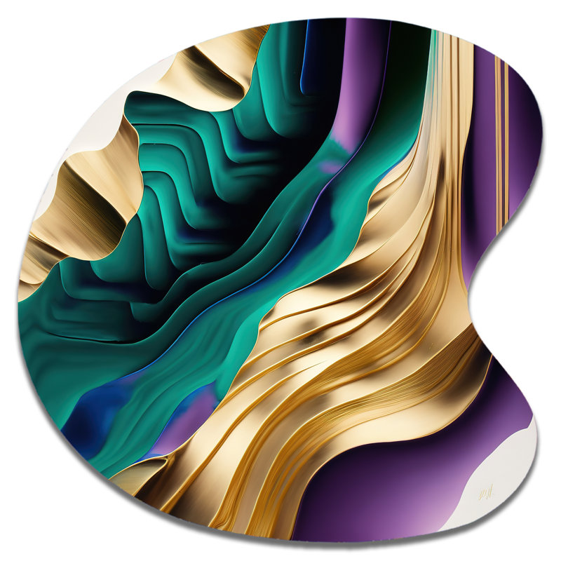 Mauve, vert et or, "Bold Strokes III", reproduction d'art asymétrique abstraite, art mural en métal de forme irrégulière mauve