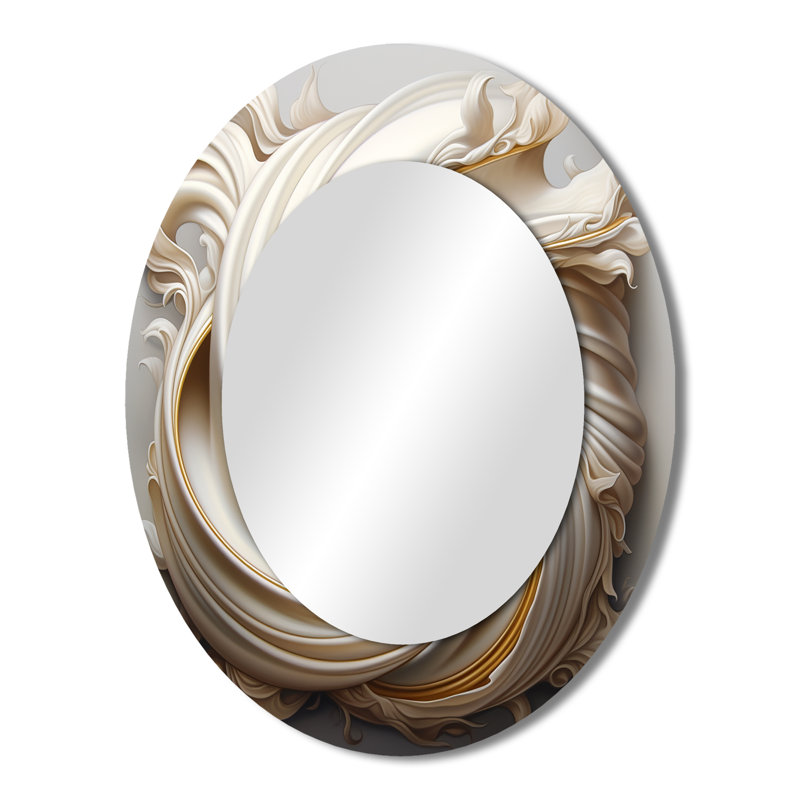 Tender White Whirling Vision - Modern Oval Wall Mirror, 43" x 33"